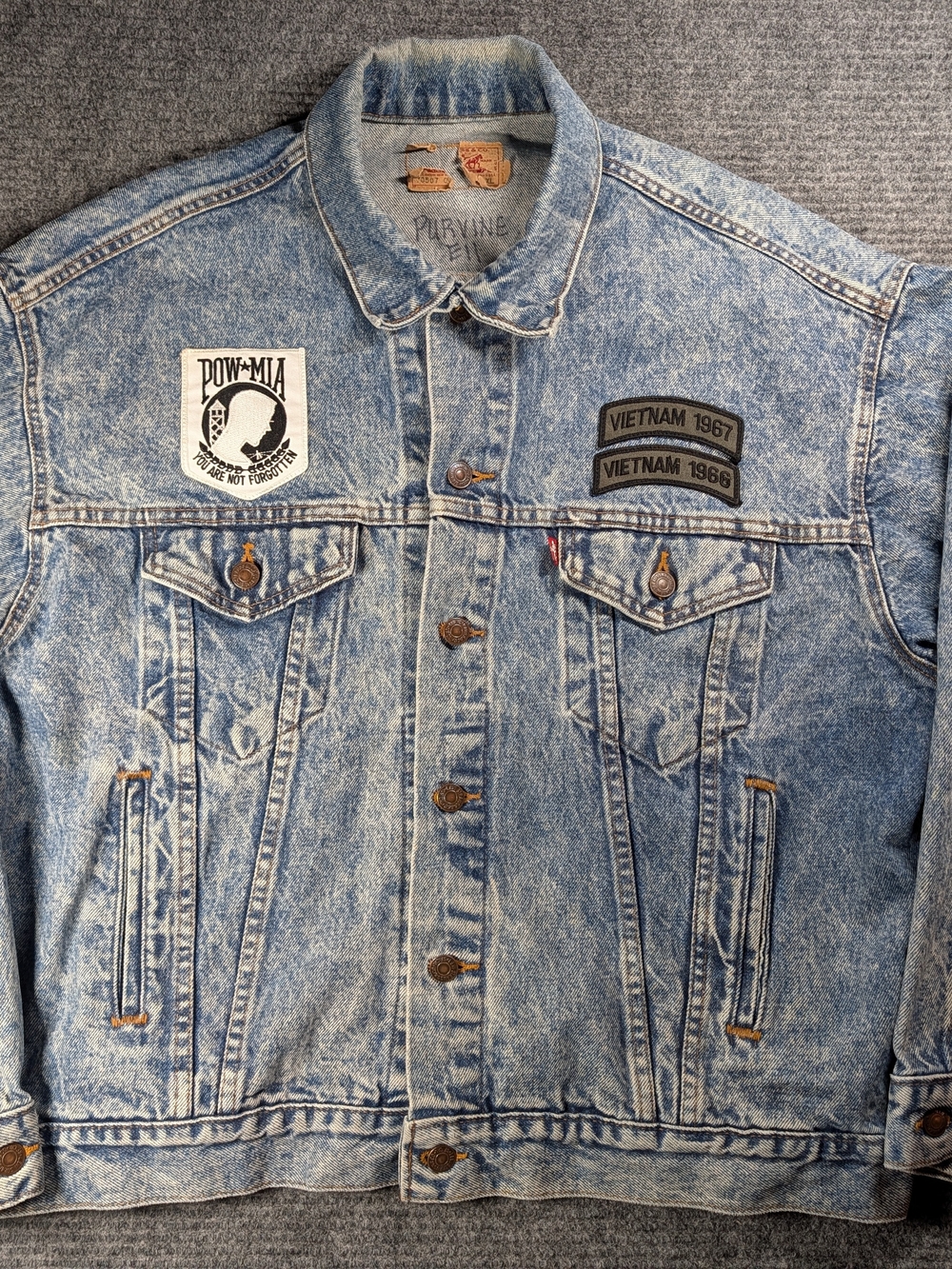 Vintage Levi's Denim Trucker Jacket 80s-90s Acid-Wash Men's XL Military USAF POW